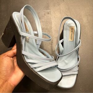 Steve Madden Kalani Leather Light Blue Strappy Platform Sandals